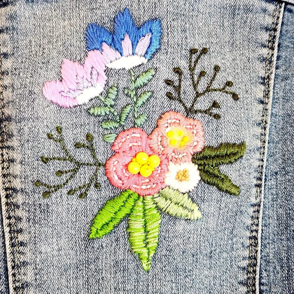 CUSTOM Hand Embroidered Denim Jacket with Beads, Child Size 6